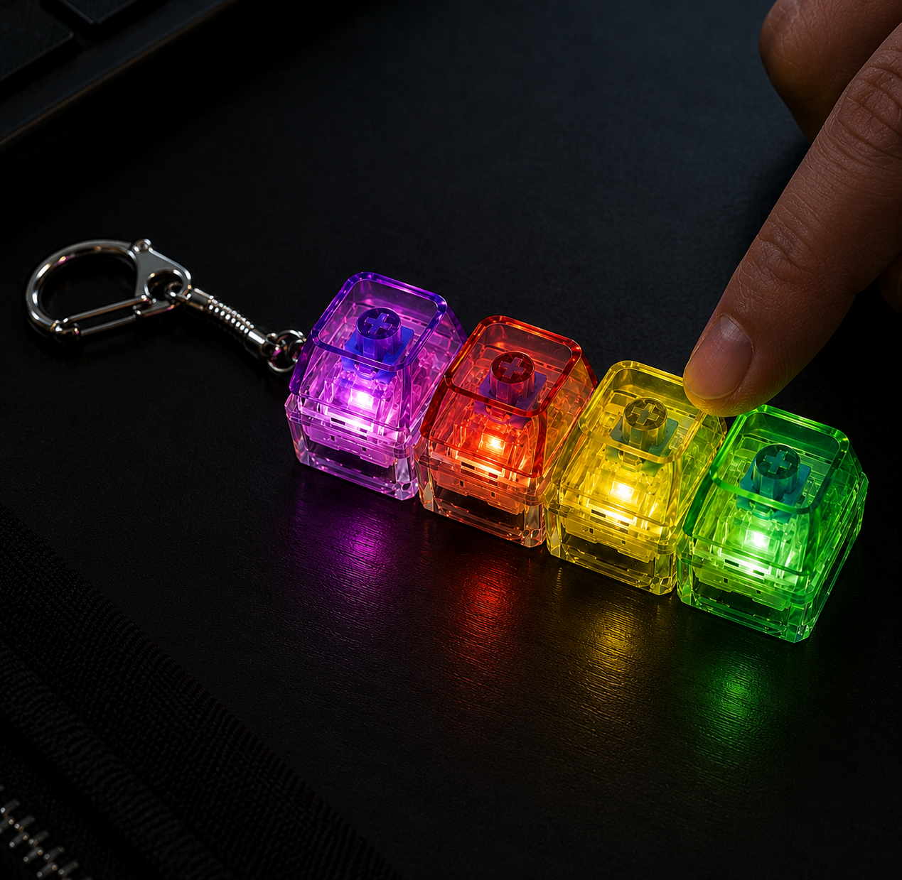 LED Mechanical Switch Keychain — Satisfying Click Fidget with Light-Up Keys
